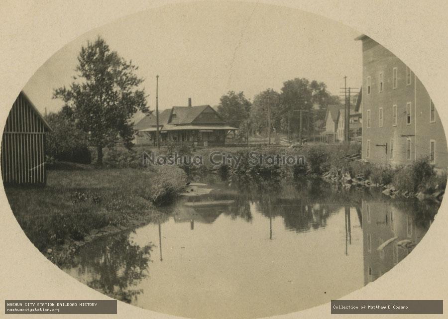 Postcard: Railroad Station and Small Pond, Barton Landing, Looking from Valley Hotel